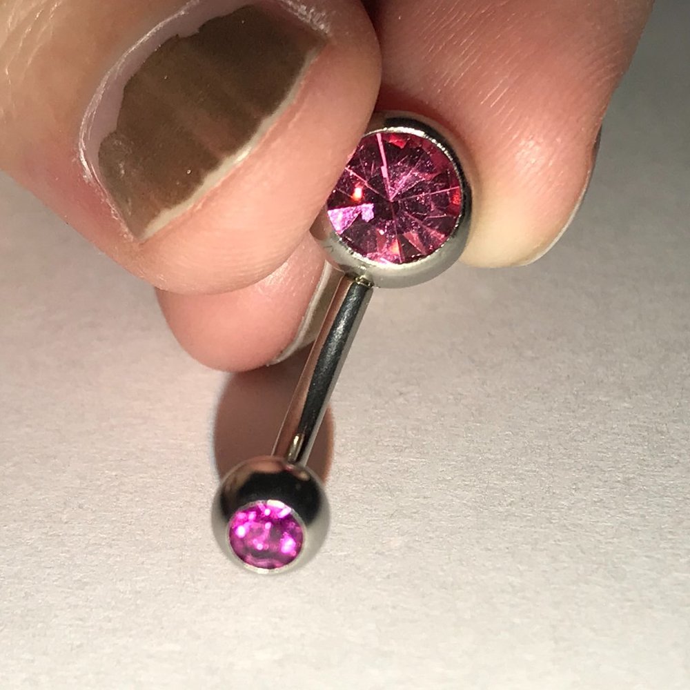 2 Gem Hot Pink 14 Gauge Belly Ring